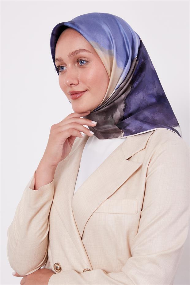 Lacivert Twill İpek Eşarp