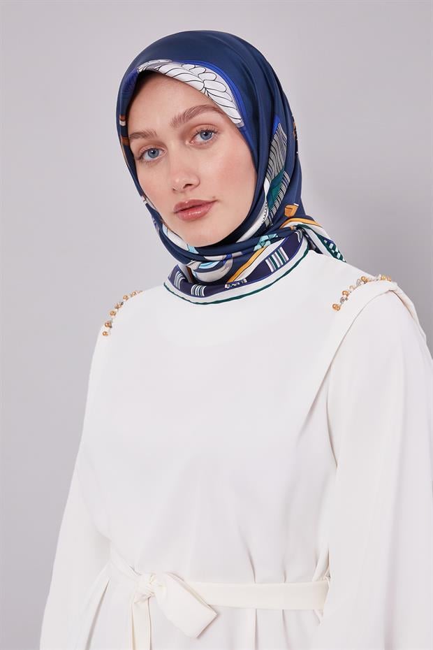 Lacivert Twill İpek Eşarp Lunera Koleksiyonu
