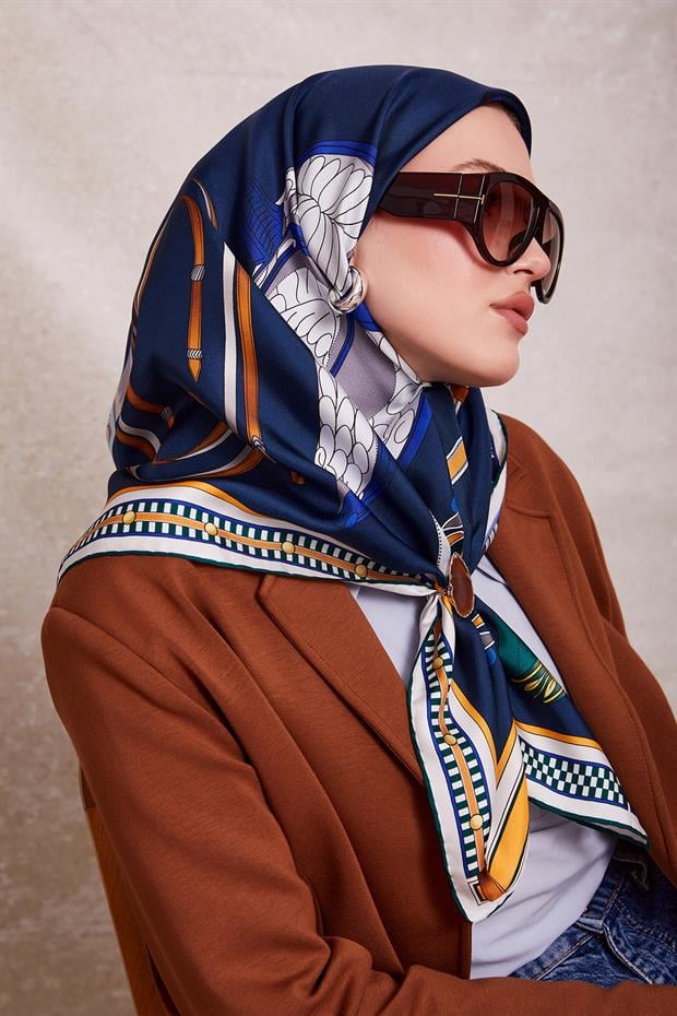Lacivert Twill İpek Eşarp Lunera Koleksiyonu