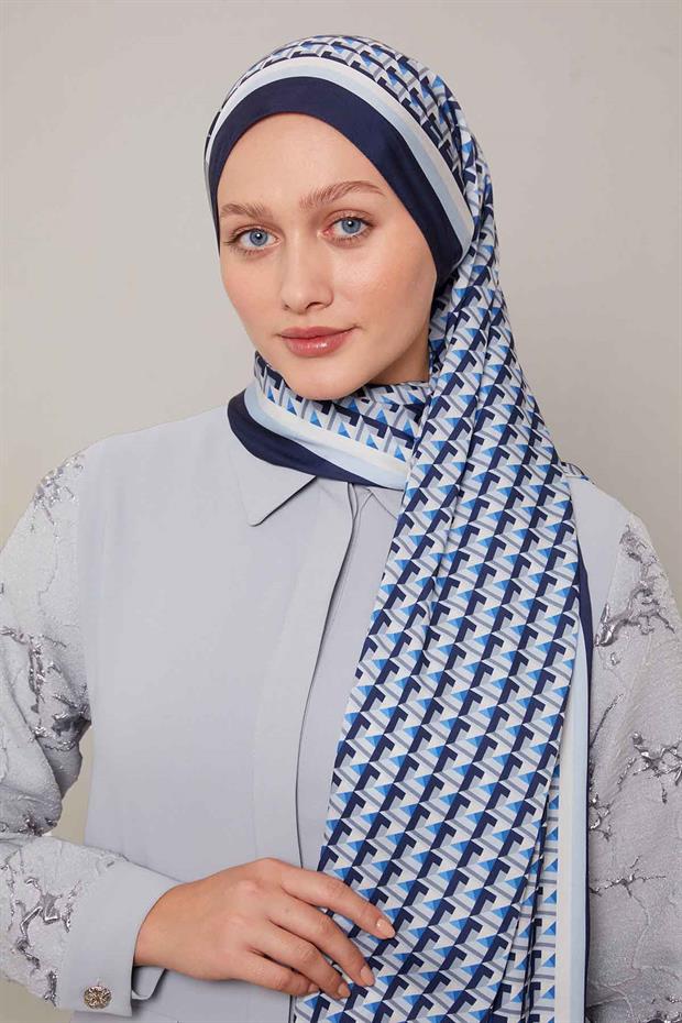 Lacivert Üç Boyut Desen Club Şal