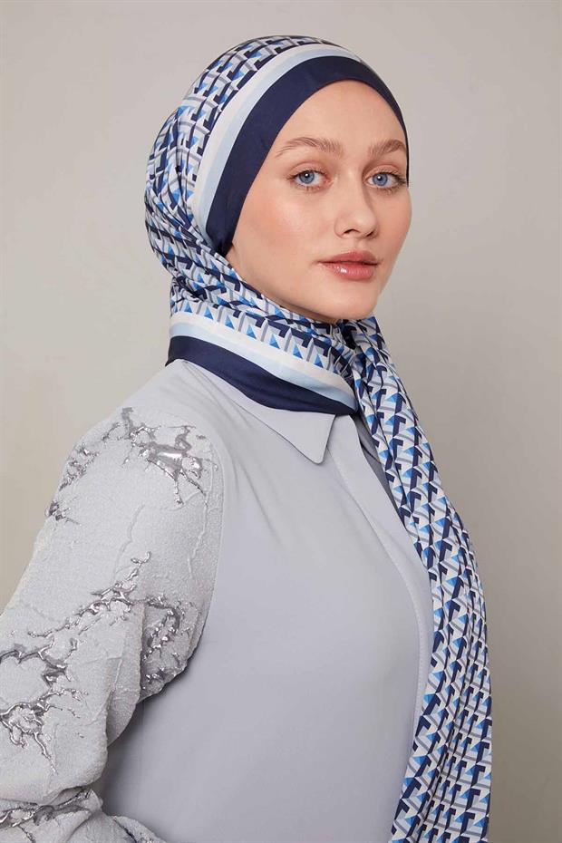 Lacivert Üç Boyut Desen Club Şal