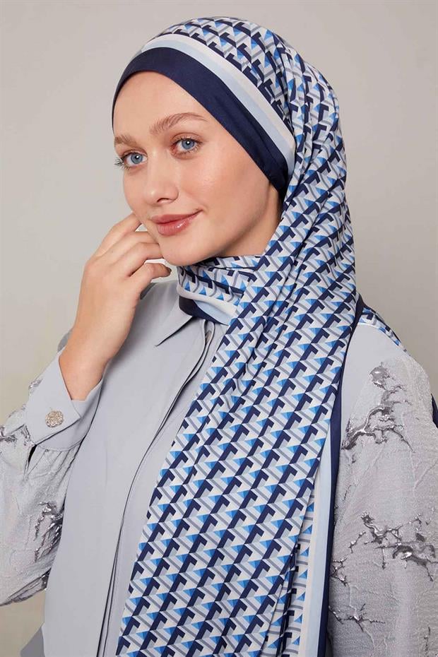 Lacivert Üç Boyut Desen Club Şal