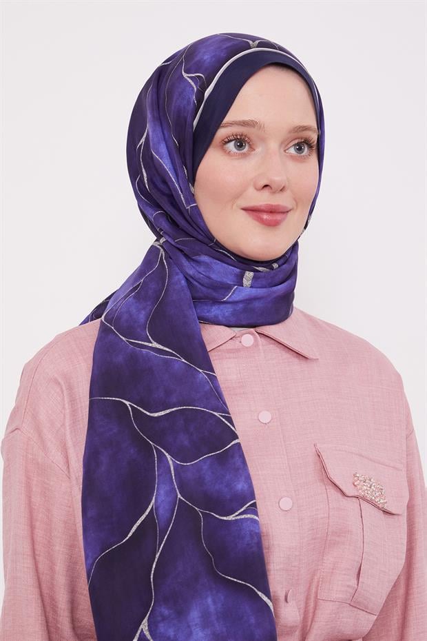 Lacivert Varak Desen Royal Şal