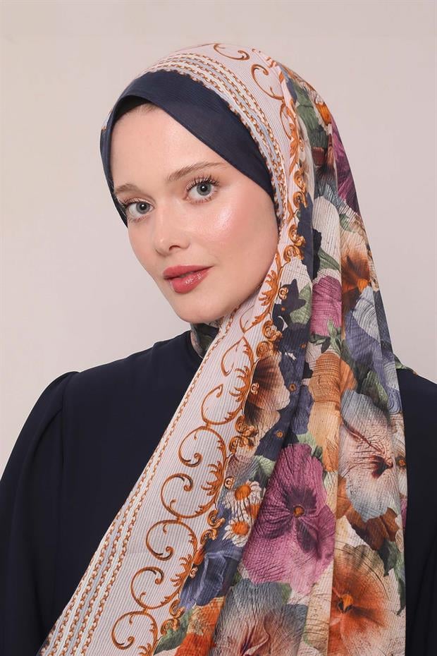 Lacivert Varak Desen Pamuk Şal