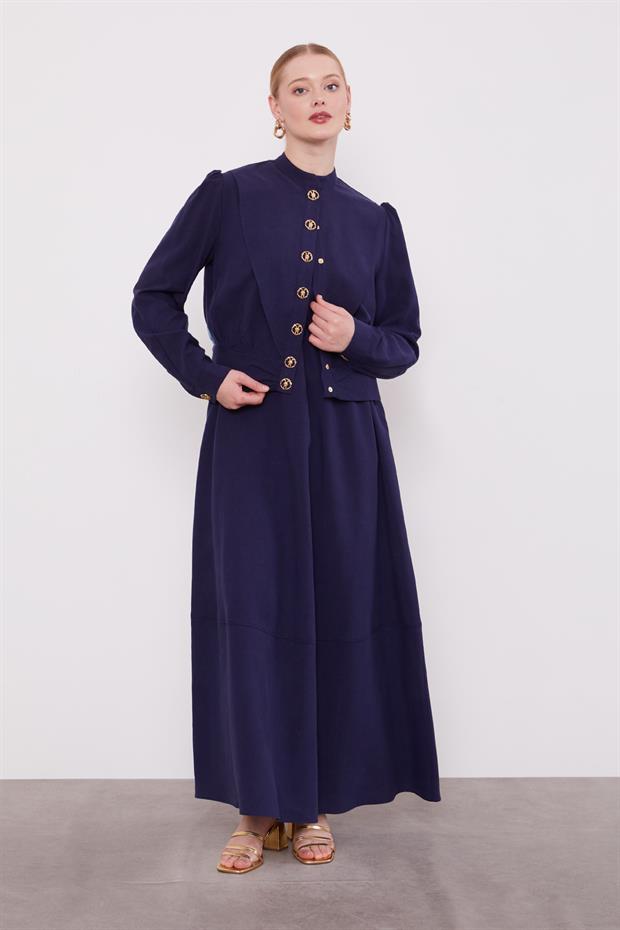 Lacivert Vatkalı Cupra Ceket Takım