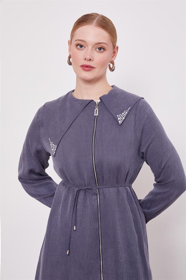 Lacivert Yakası Taşlı Cupra İkili Takım