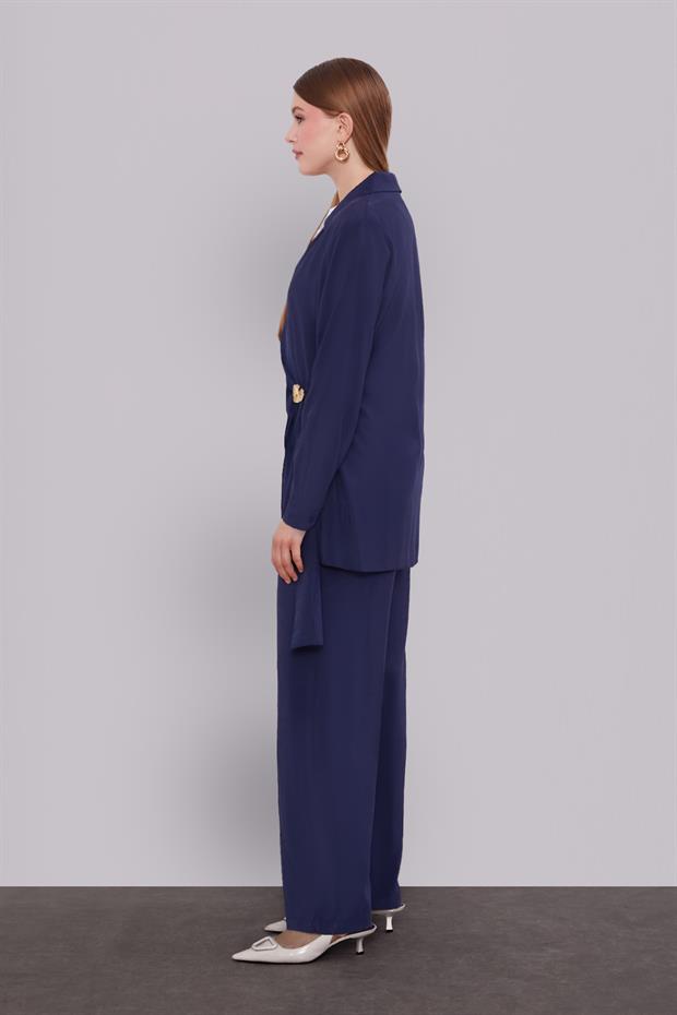 Lacivert Yan Aksesuar Bağlamalı İkili Takım
