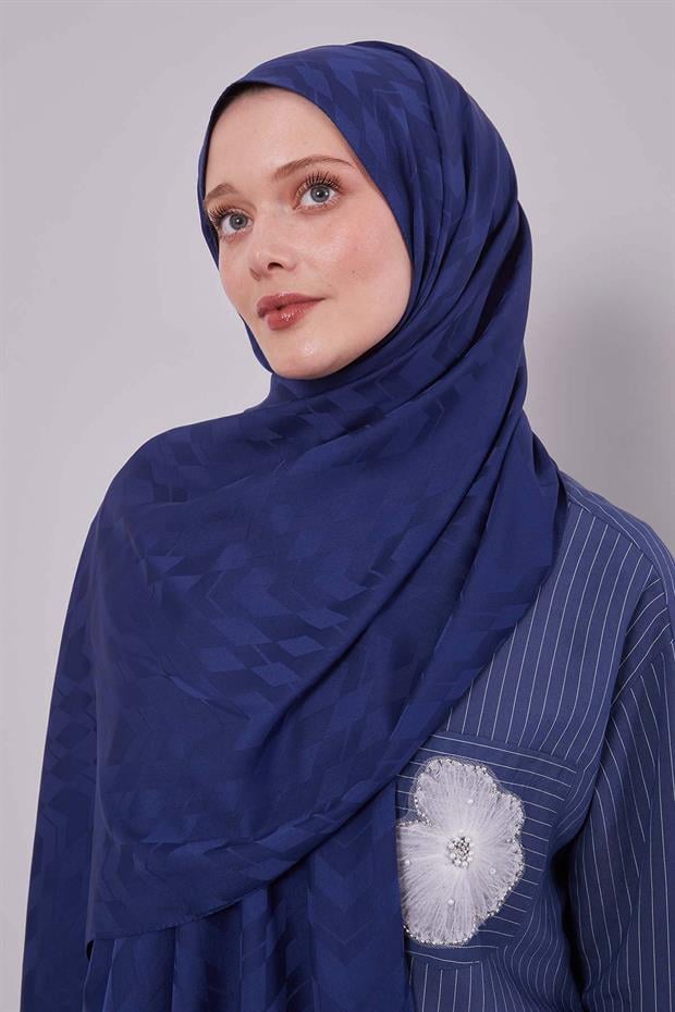 Lacivert Yön Desen Blue Jakar Şal
