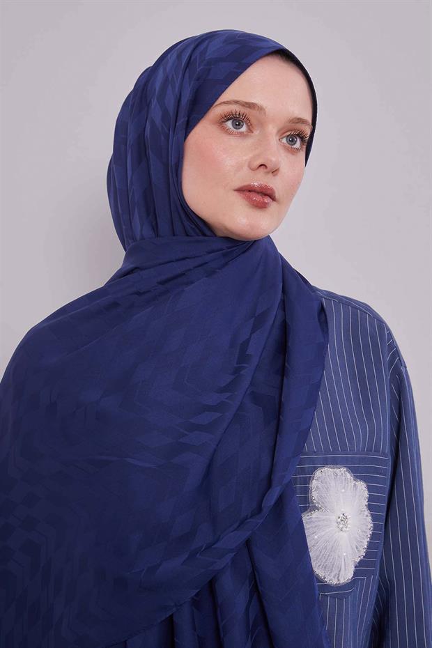 Lacivert Yön Desen Blue Jakar Şal