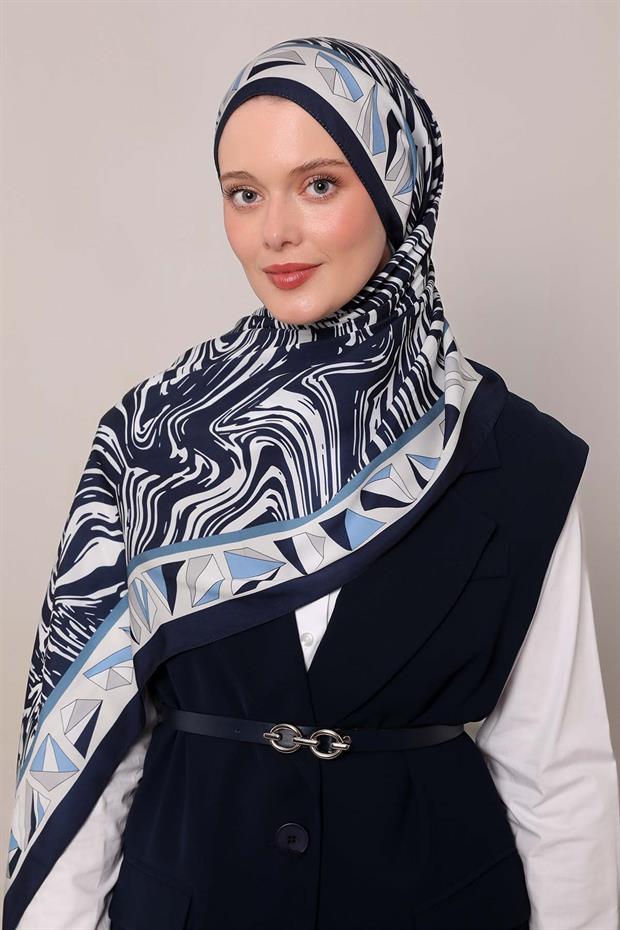 Lacivert Zebra Desen Club Şal