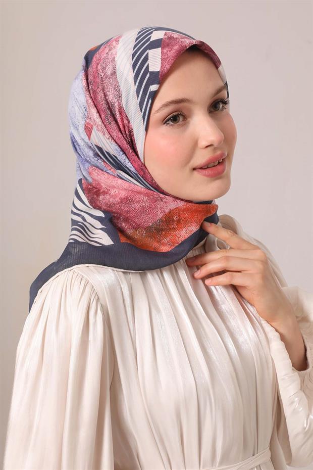 Lacivert Zebra Desen Pamuk Eşarp