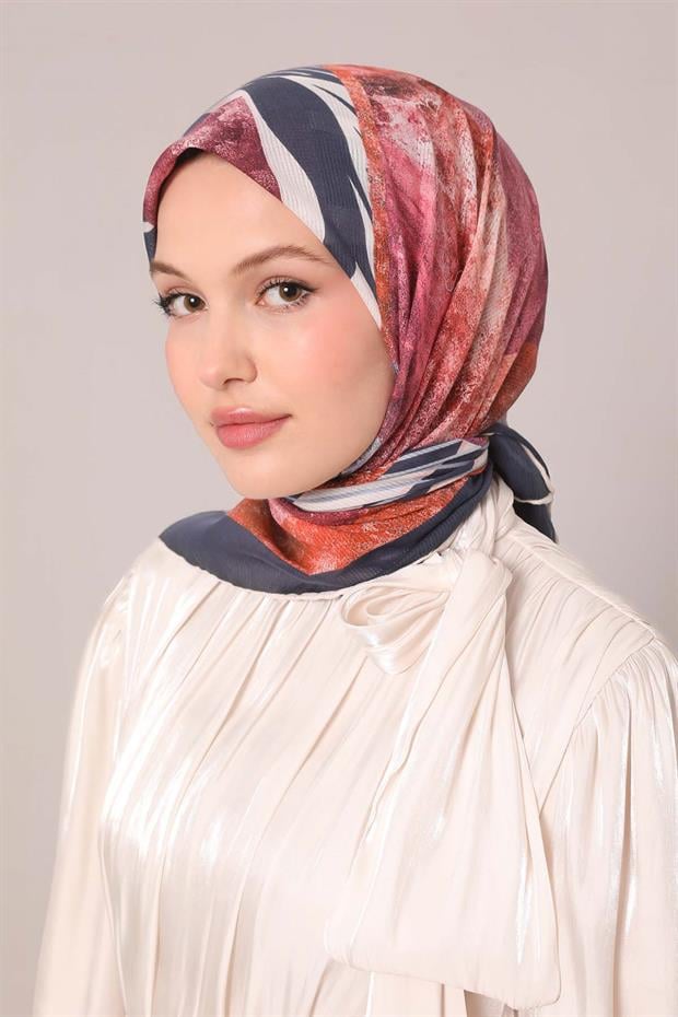 Lacivert Zebra Desen Pamuk Eşarp