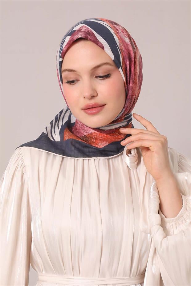 Lacivert Zebra Desen Pamuk Eşarp