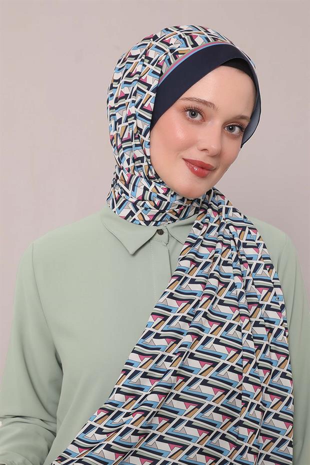 Lacivert Zigzag Desen Club Şal