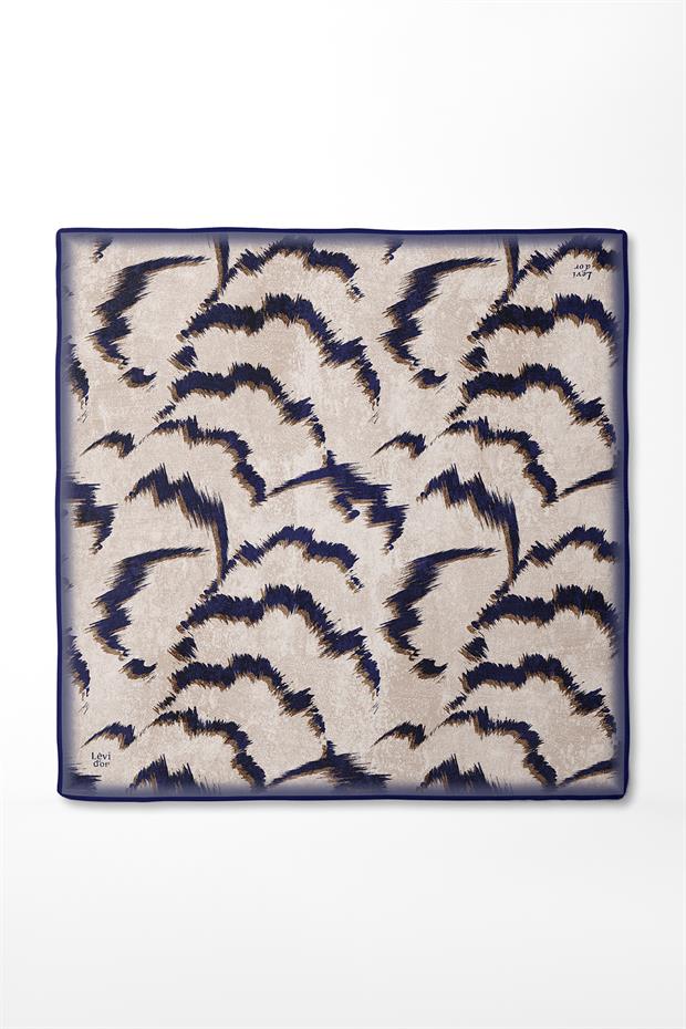 Lacivert Zigzag Spor Desen Twill İpek Eşarp