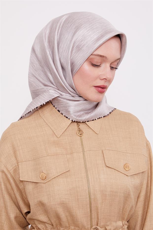 Latte Çizgili Twill İpek Eşarp