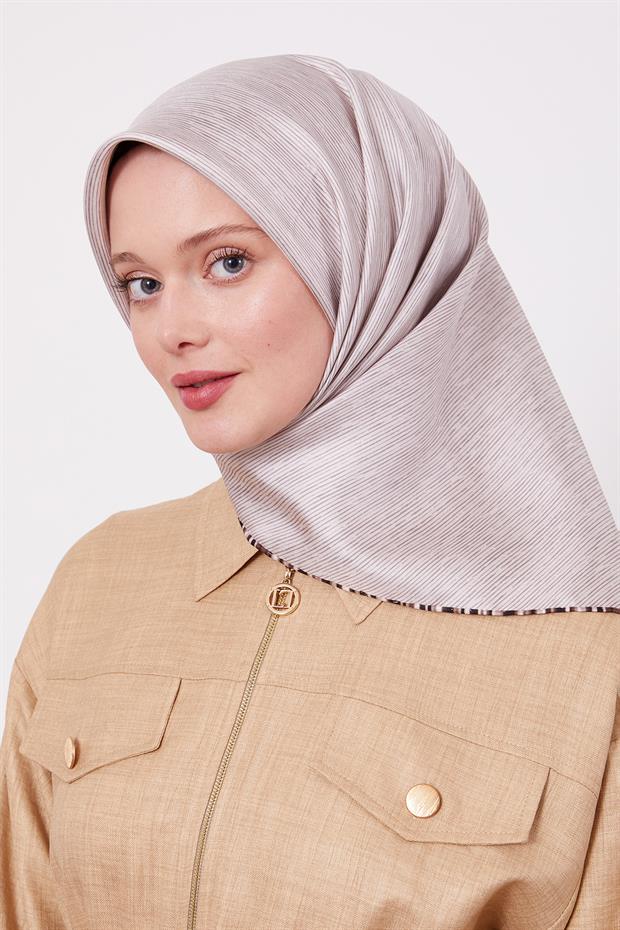 Latte Çizgili Twill İpek Eşarp