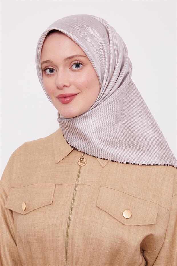 Latte Çizgili Twill İpek Eşarp