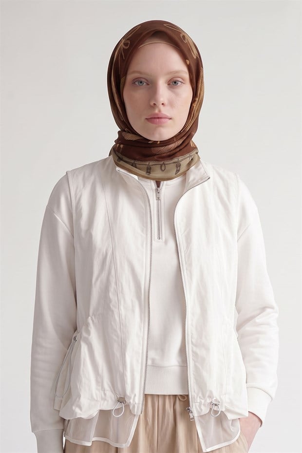 Latte Halat Desenli Marvella Eşarp