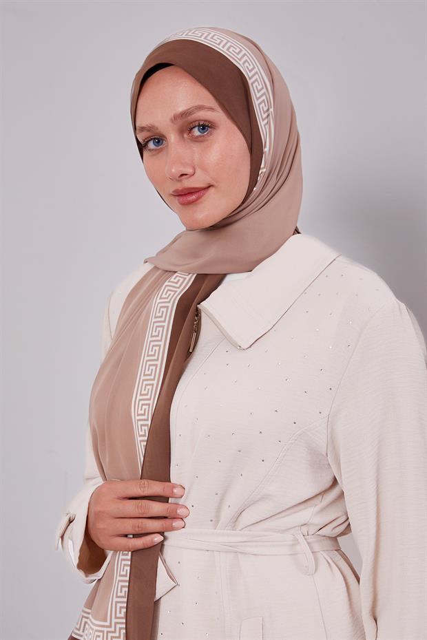 Labirent Desen Medine İpeği Şal Latte