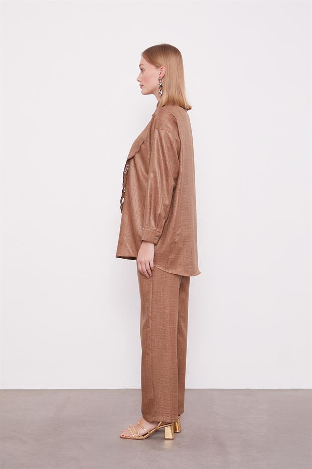 Latte Nakış Gül Detaylı Tunik Takım