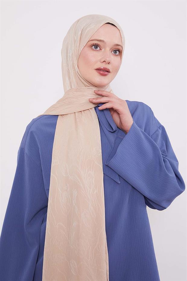 Latte Soyut Lale Desen Jakar Capri Şal