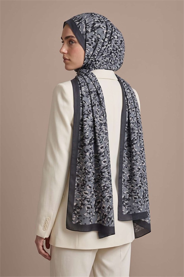 Leopar Dokulu Sport Şal Antrasit