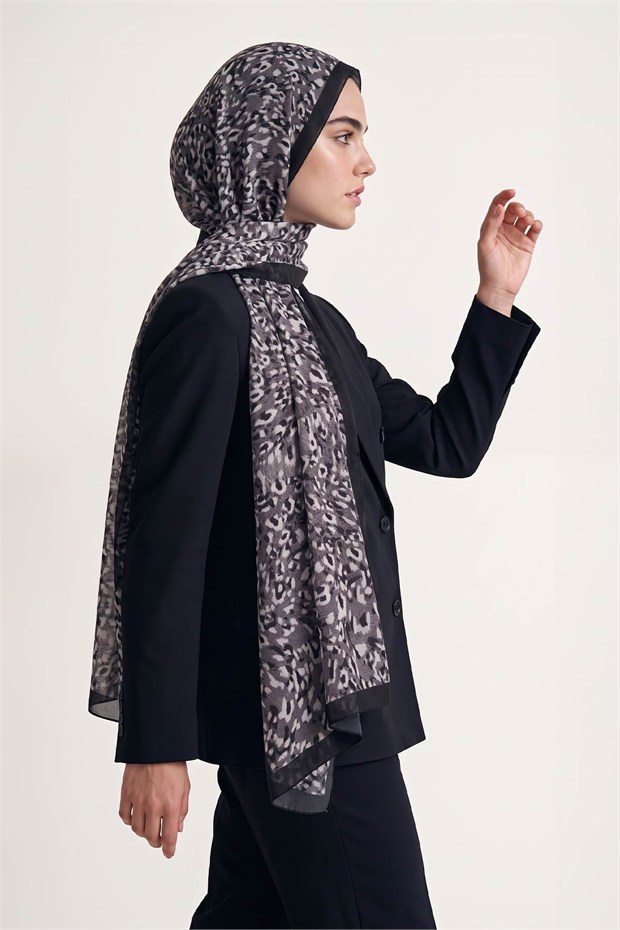 Leopar Dokulu Sport Şal Gri