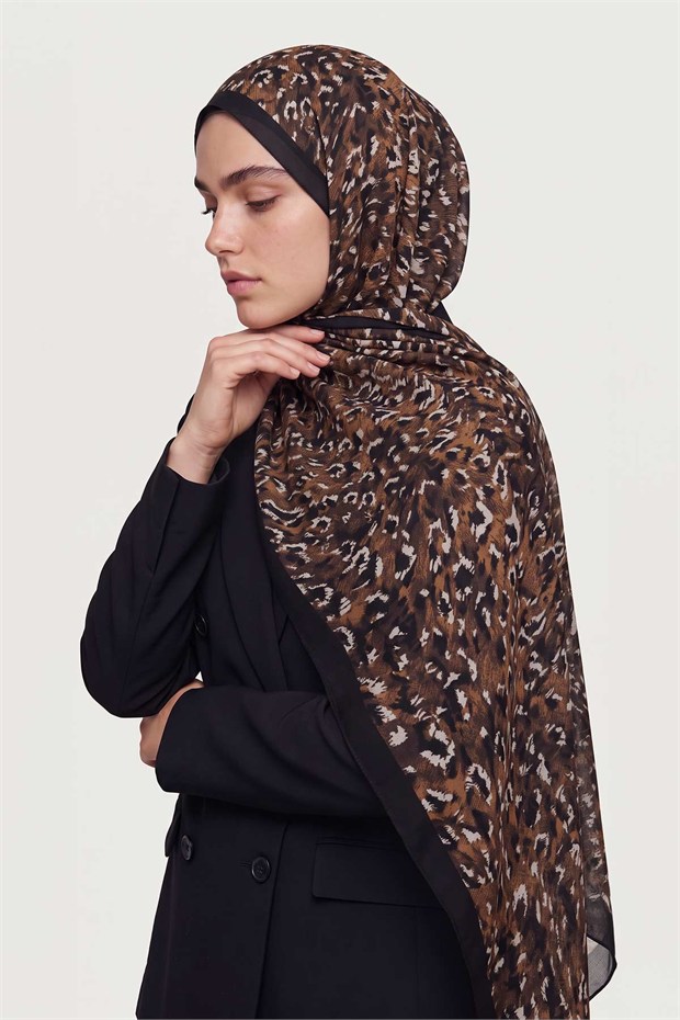 Leopar Dokulu Sport Şal Hardal