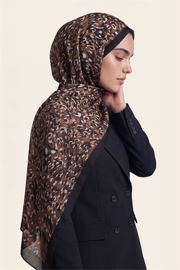 Leopar Dokulu Sport Şal Hardal