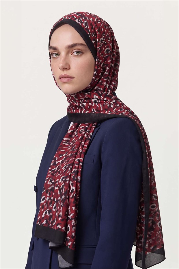 Leopar Dokulu Sport Şal Kırmızı