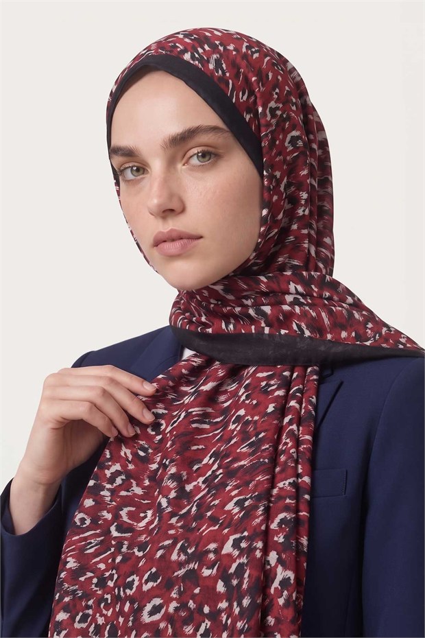 Leopar Dokulu Sport Şal Kırmızı