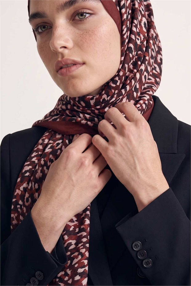 Leopar Dokulu Sport Şal Koyu Kahve