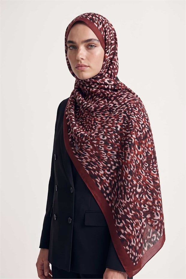Leopar Dokulu Sport Şal Koyu Kahve