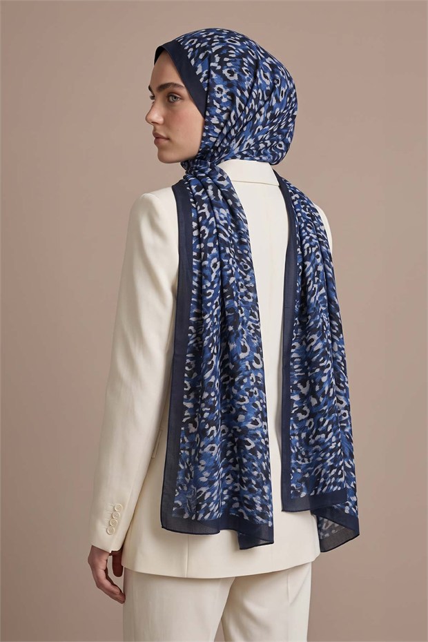 Leopar Dokulu Sport Şal Mavi