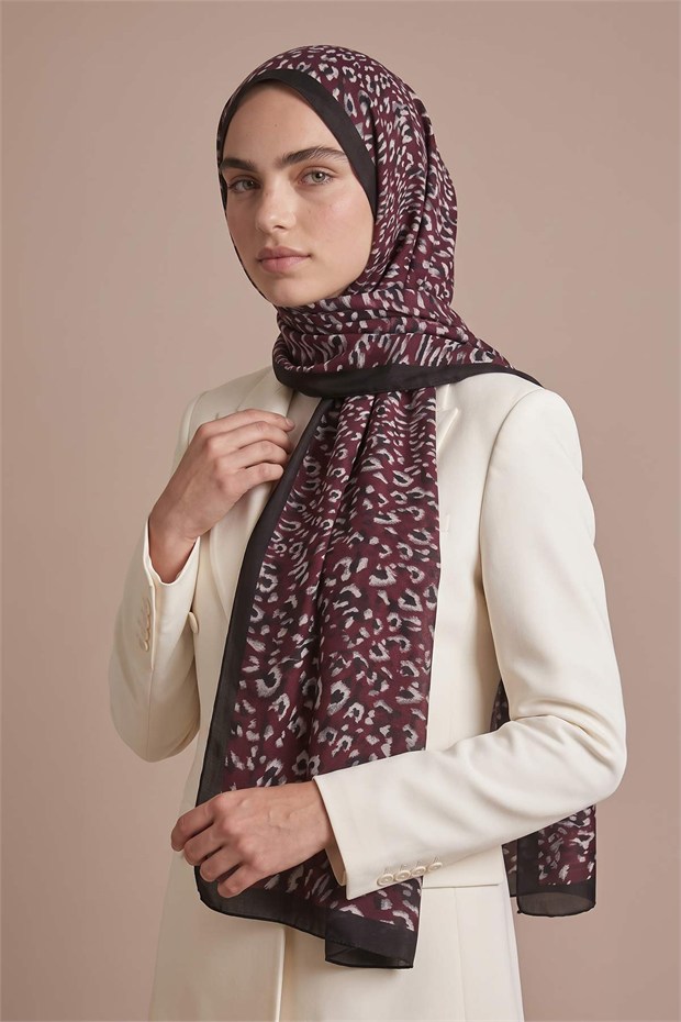 Leopar Dokulu Sport Şal Mürdüm