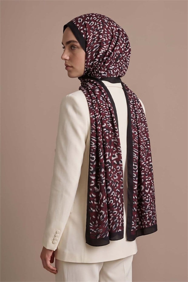 Leopar Dokulu Sport Şal Mürdüm