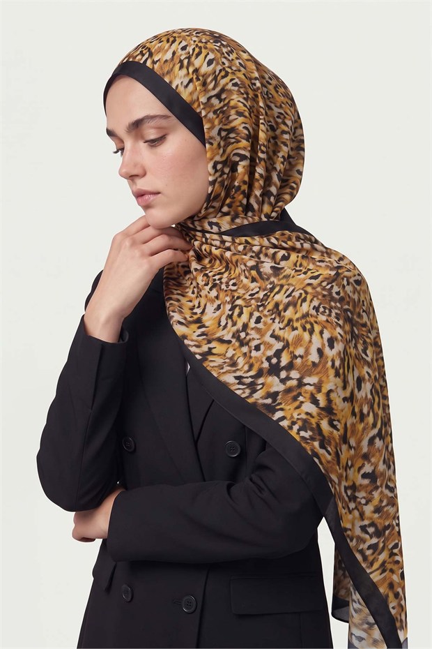 Leopar Dokulu Sport Şal Sarı