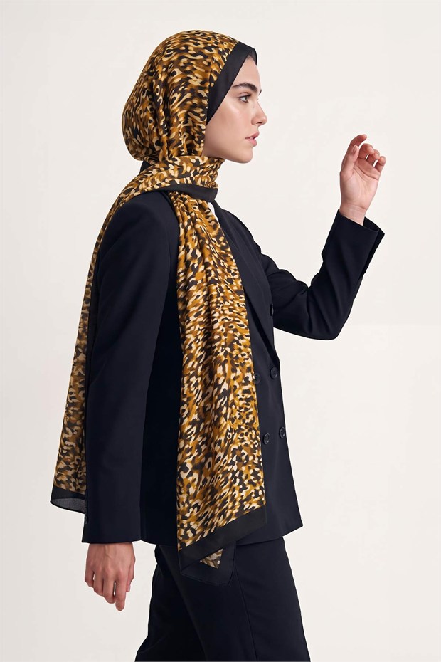 Leopar Dokulu Sport Şal Sarı