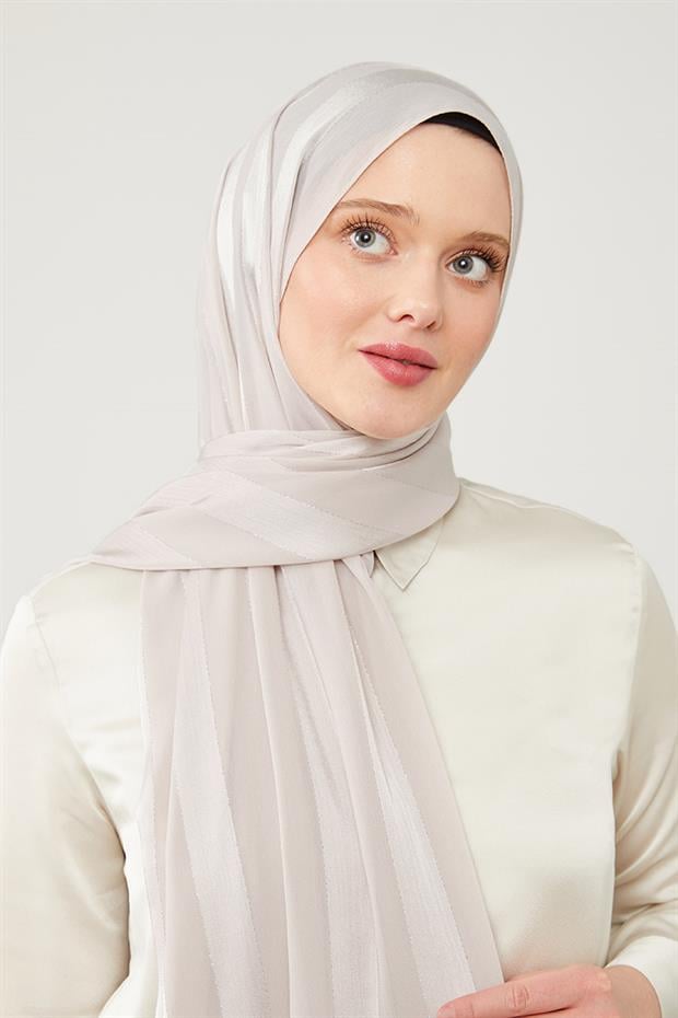 Açık Gül Sim Şerit Desenli Tokyo Şal