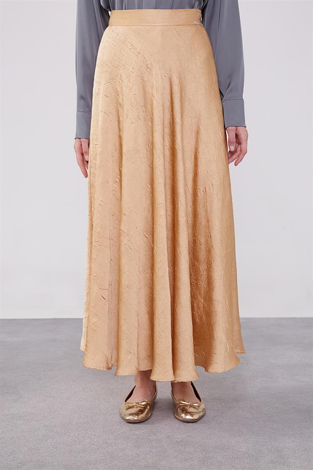 Açık Bej Kraş Saten Etek