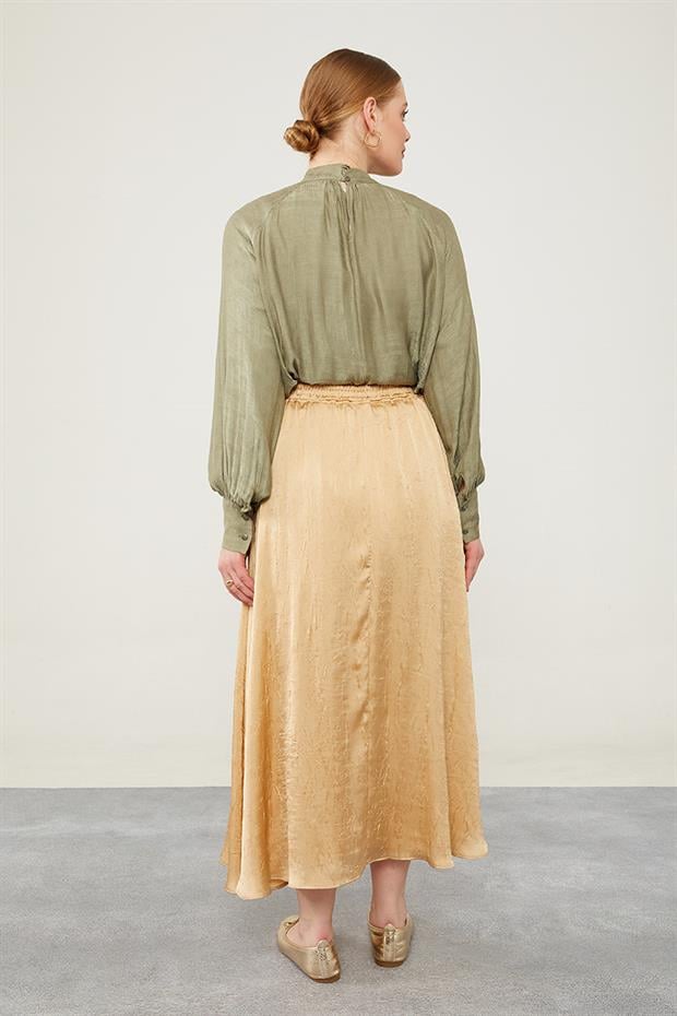 A.Bej Beli Lastikli Saten Etek