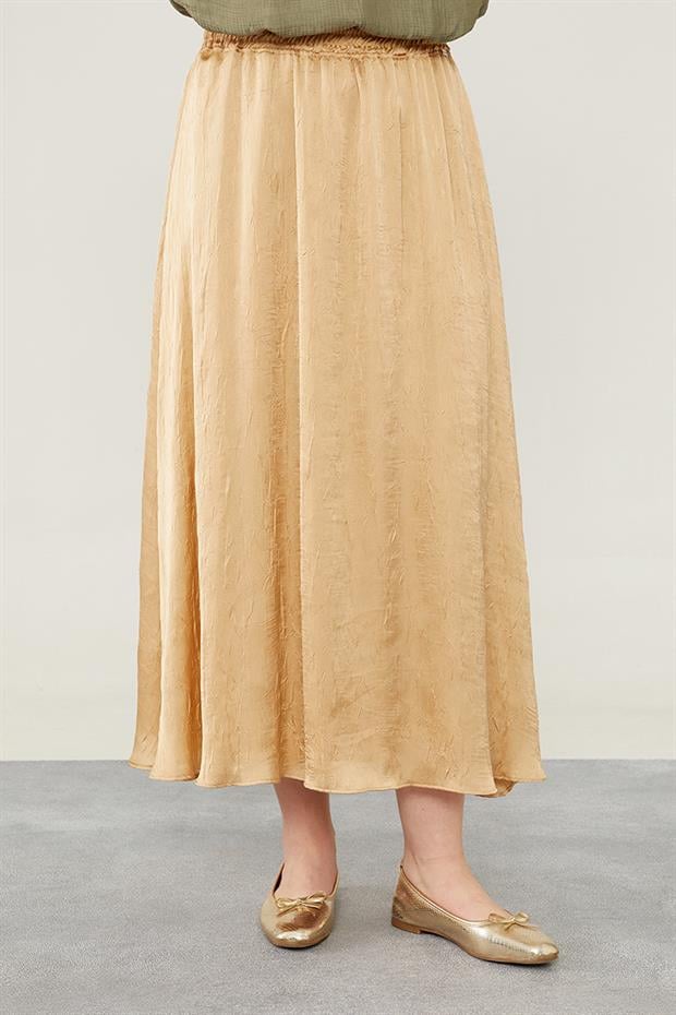 A.Bej Beli Lastikli Saten Etek