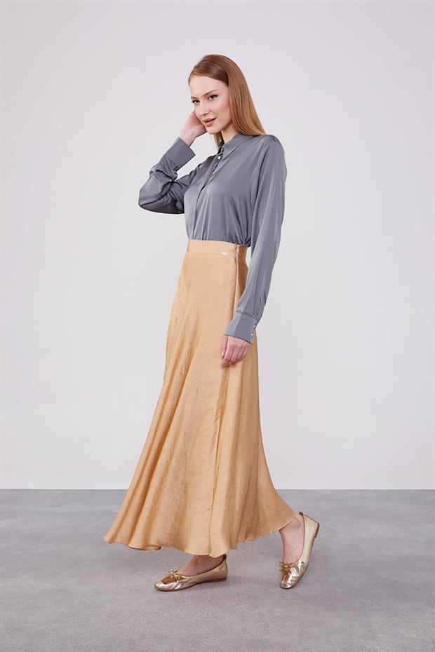 Açık Bej Kraş Saten Etek