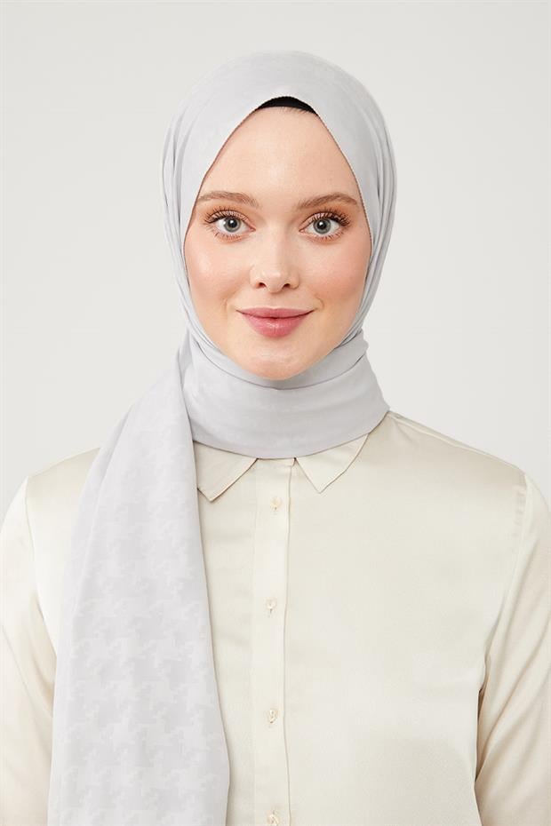 Açık Gri Jakarlı Puzzle Desen Elegance Şal