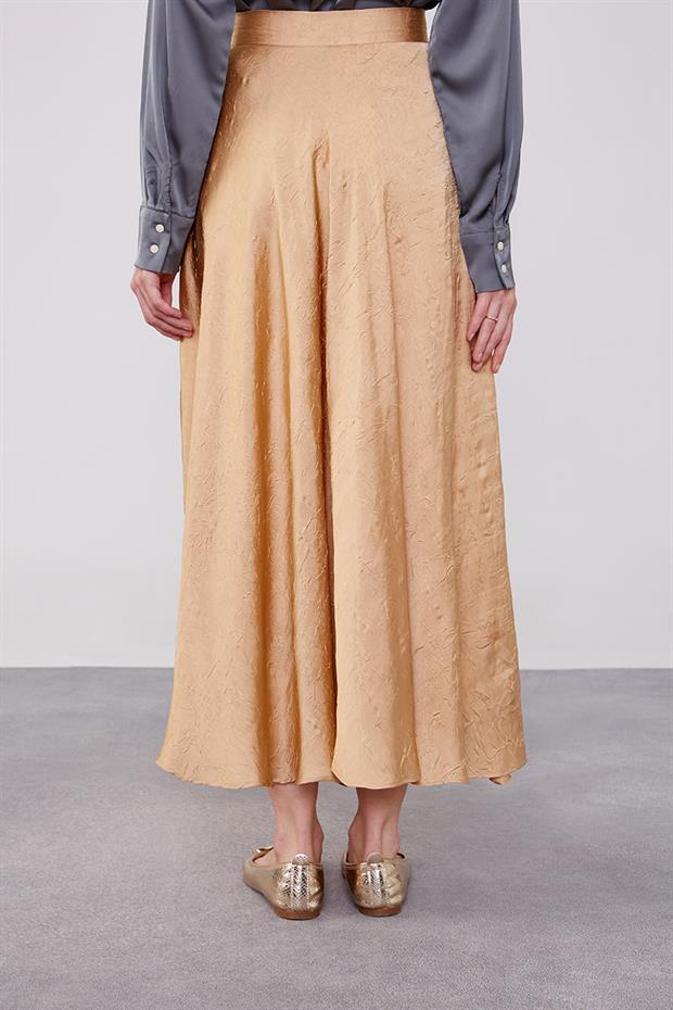 Açık Bej Kraş Saten Etek