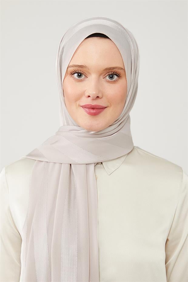 Açık Gül Sim Şerit Desenli Tokyo Şal