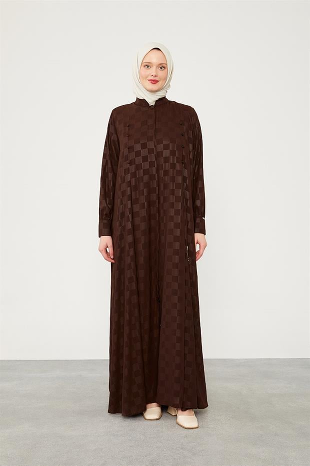 Acı Kahve Dama Desen Ferace