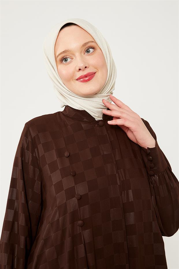 Acı Kahve Dama Desen Ferace