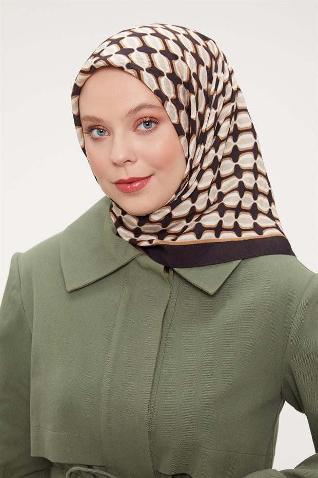 Acı Kahve Elips Desen Modal İpek Eşarp